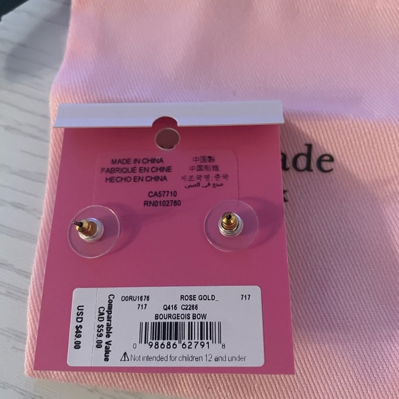 🎄☃️🎁NWT Kate Spade Earrings Bourgeois Bow Studs in Rose Gold🎁☃️🎄 - Picture 3 of 4